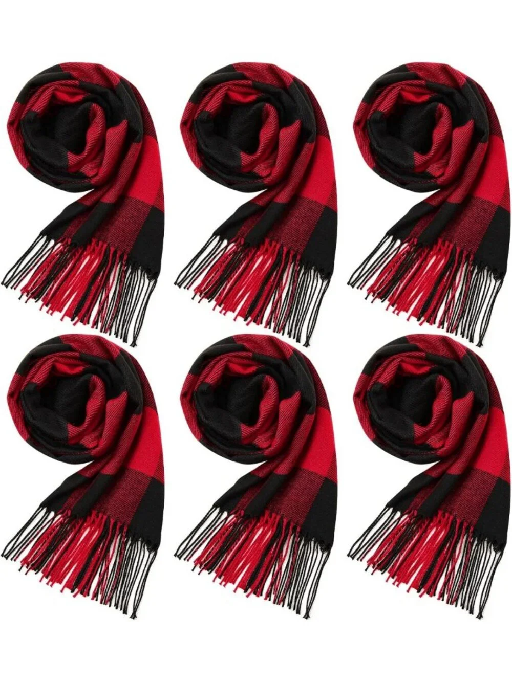 Cozy 6-Piece Blanket Scarf Set | Warm Soft Winter Scarves | Classic Black Red